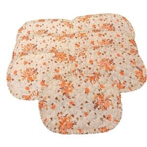 Set of 7 Vintage Orange Cream Floral Retro Placemats Farmhouse 80s